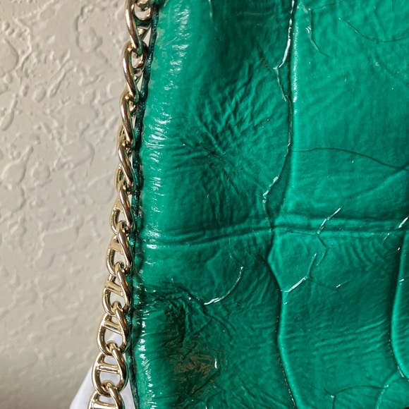 Kate Spade:Byrd Knightbridhed Croc Embossed Emerald Green Shoulder Bag-Gold Tone - Picture 4 of 15